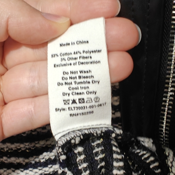 Aves Les Filles Large Sweater Asymmetrical Full Zip Black And White Stripe Tweed - Picture 6 of 6